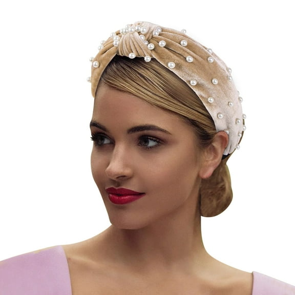 Uooqdmx Headbands for Women, Pearl Headband, Jeweled Headbands for Women, Women Hair Accessories Ladies Girls Headwear, Knotted Headband for Women, Beige One Size