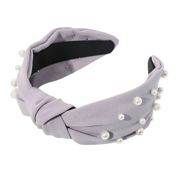 Uooqdmx Headbands for Women, Pearl Headband, Jeweled Headbands for Women, Women Hair Accessories Ladies Girls Headwear, Knotted Headband for Women, Gray One Size