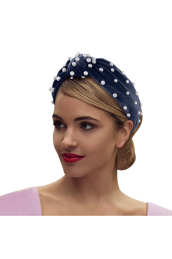 Headbands for Women, Pearl Headband, Jeweled Headbands for Women, Women Hair Accessories Ladies Girls Headwear, Knotted Headband for Women, Navy One Size
