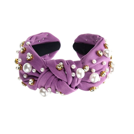 Uooqdmx Headbands for Women, Pearl Headband, Jeweled Headbands for Women, Women Hair Accessories Ladies Girls Headwear, Knotted Headband for Women, Purple One Size