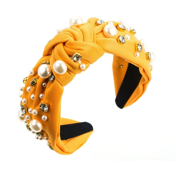 Uooqdmx Headbands for Women, Pearl Headband, Jeweled Headbands for Women, Women Hair Accessories Ladies Girls Headwear, Knotted Headband for Women, Yellow One Size