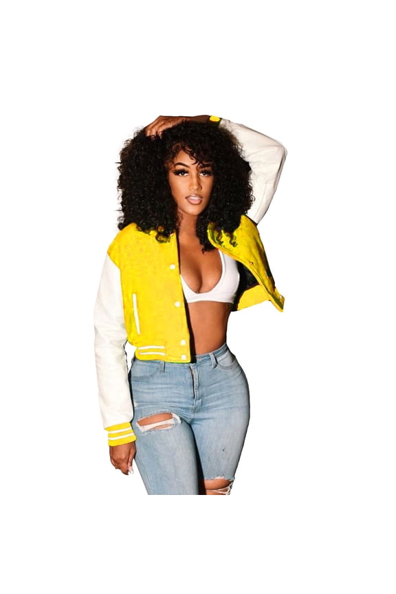 Jackets for Women Bomber Jacket Women Fashion Autumn Casual Stand Collar Button Long Sleeve Pocket Coat Baseball Jackets Fall Jacket Yellow M