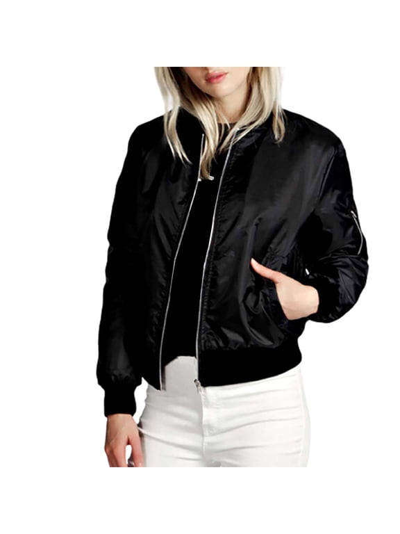 Jackets for Women Bomber Jacket Women Autumn Zipper Cardigan New Solid Color Short Fashion Jacket Fall Jacket Black L