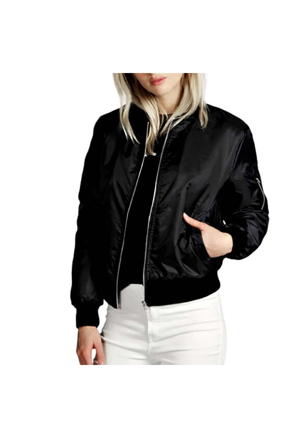 Jackets for Women Bomber Jacket Women Autumn Zipper Cardigan New Solid Color Short Fashion Jacket Fall Jacket Black L