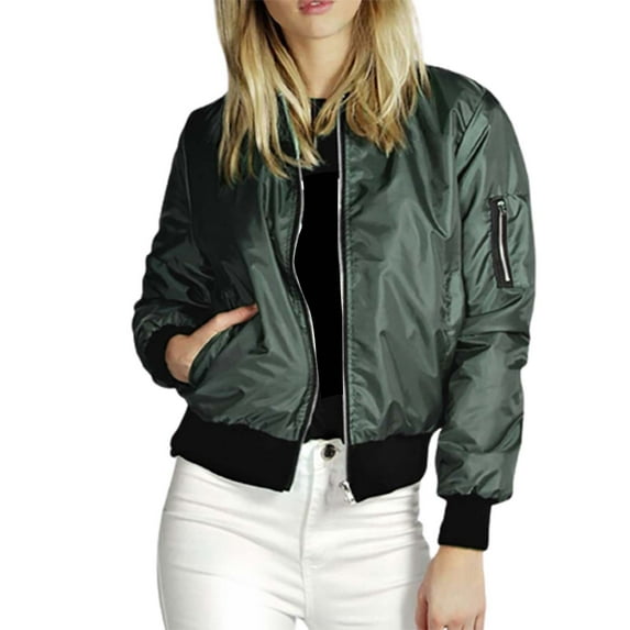 Uooqdmx Jackets for Women Bomber Jacket Women Autumn Zipper Cardigan New Solid Color Short Fashion Jacket Fall Jacket Green 2XL