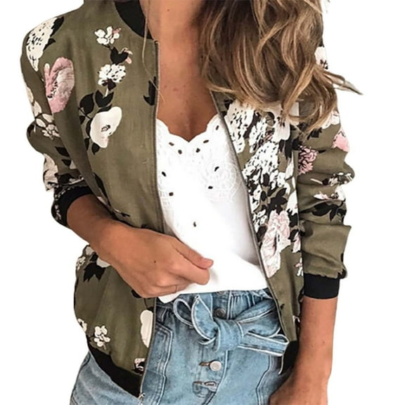 Uooqdmx Jackets for Women Bomber Jacket Women European and American Round Neck Jacket Baseball Fashion Zipper Jacket Fall Jacket Green L