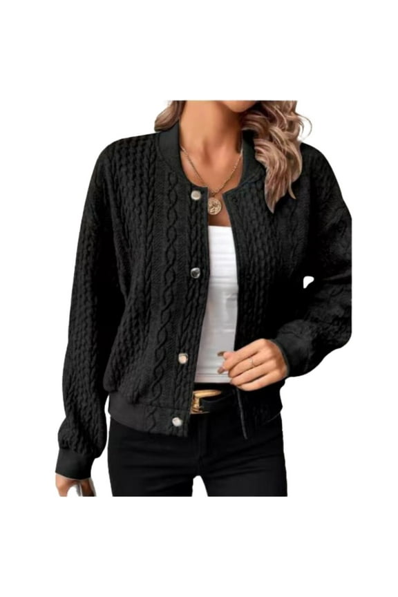 Jackets for Women Bomber Jacket Women Open Front Cardigan Long Sleeve Knit Sweater Outwear with Pockets Fall Jacket Black L