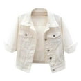 thumbnail image 1 of Clearance!Uooqdmx Jean Jacket Women Denim Jacket for Women 3/4 Sleeve Colored Cropped Denim Jacket Light Jacket Lohas Time Coat Cropped Jacket White L, 1 of 5