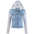 thumbnail image 1 of Uooqdmx Jean Jacket Women Denim Jacket for Women Classic Casual Hooded Single Breasted Bottn Down Denim Jacket Cropped Jacket Blue 1 M, 1 of 3