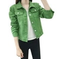 thumbnail image 1 of Clearance!Uooqdmx Jean Jacket Women Denim Jacket for Women Lapel Casual Solid Jacket Cardigan Denim Buttons Fashion Jeans Coat Cropped Jacket Green 2XL, 1 of 4