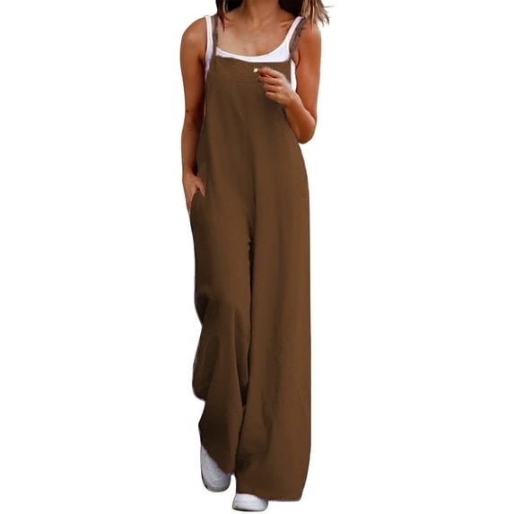 Uooqdmx Jumpsuits for Women Lounge Sets for Women Petite Floral Sleeveless Baggy Rompers 2024 Party Loose Fit Jumpsuits Women's Jumpsuits, Rompers & Overalls Coffee 2XL