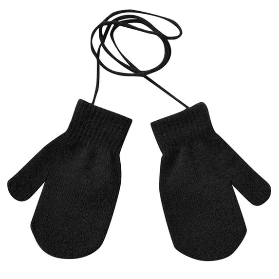 Uooqdmx Kids Gloves for Cold Weather Children Winter Cute Gloves Knitted Warm with String Solid Gloves Mittens Black One Size
