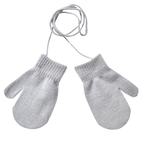 Clearance!Uooqdmx Kids Gloves for Cold Weather Children Winter Cute Gloves Knitted Warm with String Solid Gloves Mittens Gray One Size
