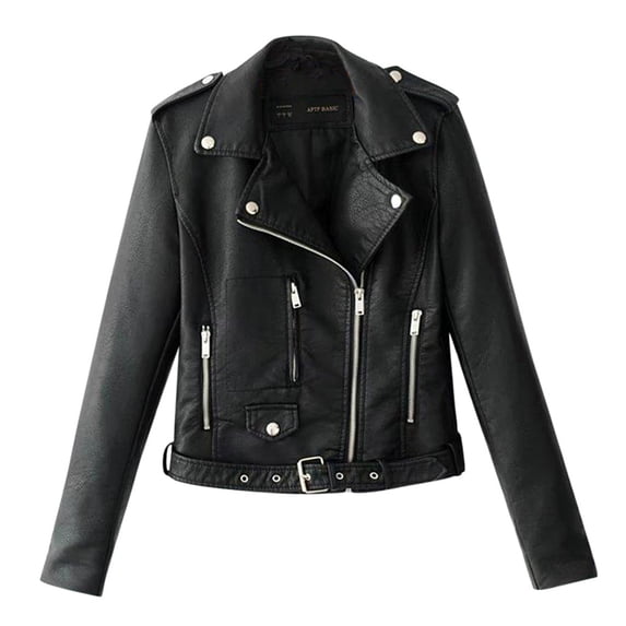 Uooqdmx Leather Jacket Women Motorcycle Jacket Short Lapel Jacket Tops Motor Punk Coat Biker Cropped Zip Coat Fall Jackets for Women 2024 Black L