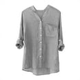 thumbnail image 1 of Uooqdmx Linen Button Down Shirt Women, 3/4 Length Sleeve Womens Tops, Linen Clothes, Gauze Tops for Women, Womens Shirts Dressy Casual, Gray XL, 1 of 4