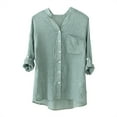 thumbnail image 1 of Uooqdmx Linen Button Down Shirt Women, 3/4 Length Sleeve Womens Tops, Linen Clothes, Gauze Tops for Women, Womens Shirts Dressy Casual, Green XL, 1 of 8