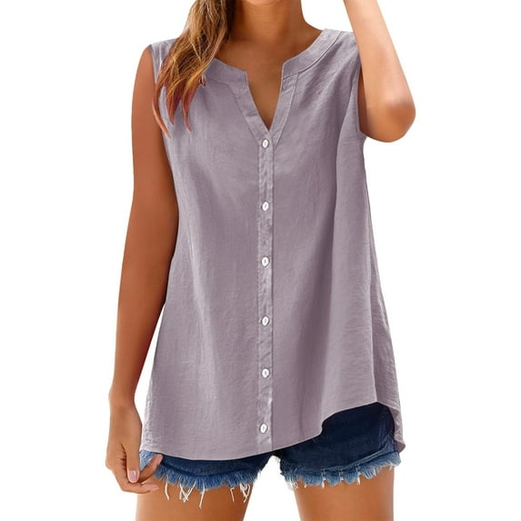 Uooqdmx Linen Button Down Shirt Women, Gauze Tops for Women, Sleeveless Tops for Women, Sleeveless Collared Tops Oversized Up Blouses Work Shirts, Summer Shirts for Women, Rose Gold 3XL