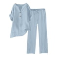thumbnail image 1 of Uooqdmx Linen Sets for Women 2 Piece, Two Piece Sets for Women, Gauze Shirts for Women, Linen Pants Women, Linen Outfits Women 2 Piece, Light Blue M, 1 of 5
