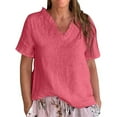 thumbnail image 1 of Uooqdmx Linen Shirts for Women, Short Sleeve Shirts for Women, Linen Clothes, Womens Summer Tops, Gauze Shirts for Women, Hot Pink XL, 1 of 5