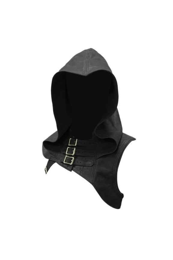 Medieval Hood, Cowl Hood, Vintage Hats, Fashion Solid Punk Faux Leather Windproof Hooded Cap, /, Black 1 L