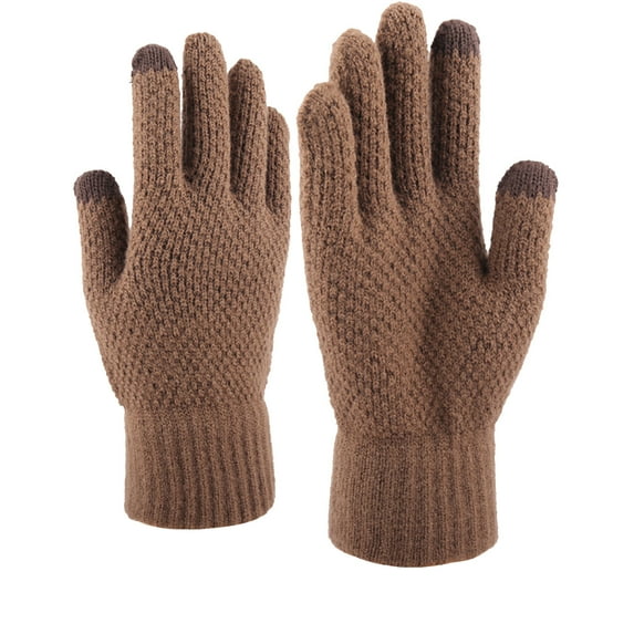 Uooqdmx Mens Gloves for Cold Weather Knitted Winter Fall Warm Thickened Gloves and Men's Woolen Gloves Mittens Coffee One Size