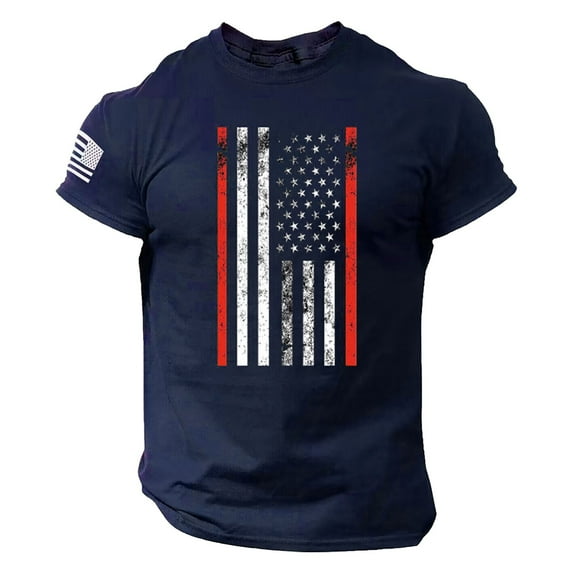 Uooqdmx Mens Shirts Mens Graphic T-shirts Summer Us Flag Logo Casual Fitness 3d Printed Short Sleeved T Shirt Comfort Colors Tshirt Navy S