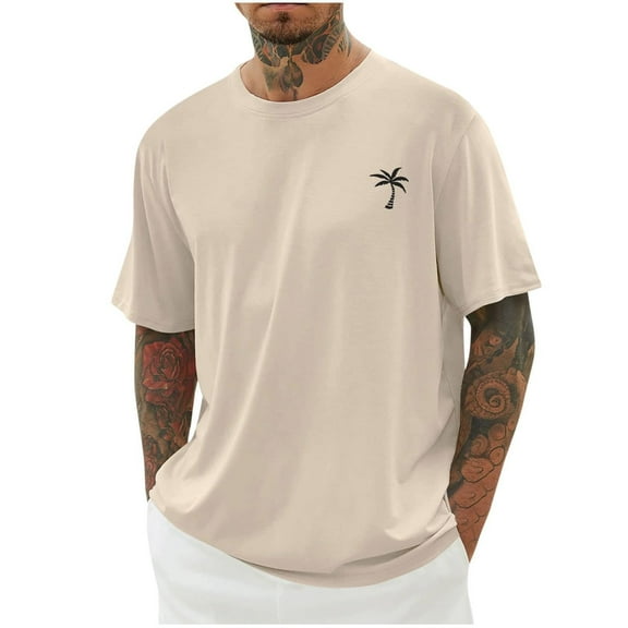 Uooqdmx Mens Shirts Oversized Tshirts for Men Summer T Shirt Top Loose Fitting T Shirt Casual Fashion T Shirt Vintage Streetwear Sweatshirt Workout Shirts for Men Beige L