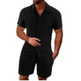 thumbnail image 1 of Uooqdmx Mens T-shirts Mens Shorts Summer Breathable Two Wrinkled Shirt Shorts Set Textured Beach Suit 2 Piece Sets for Men Black S, 1 of 5