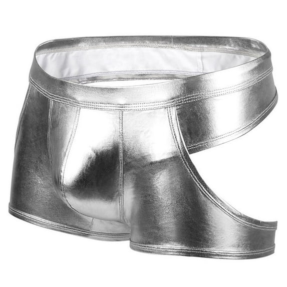 Uooqdmx Mens Underwear Thongs Thong Faux Leather Briefs Underwear Shorts Briefs String Underwear for Men Silver L