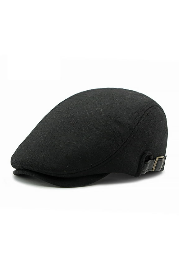 Newsboy Cap for Men, Flat Cap for Men, Scally Cap for Men, Adjustable Beret Hat Winter Warm Hat British Retro Woolen Beret, Cabbie Hat, Black One Size