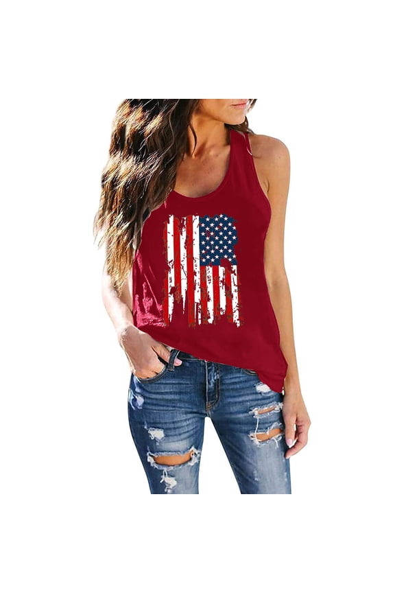 Patriotic Shirts for Women, Red White and Blue Tank Top Women, American Flag Tank Top Women, Independence Day Tank Tops for Women, Fourth of July Outfit Women, Wine M