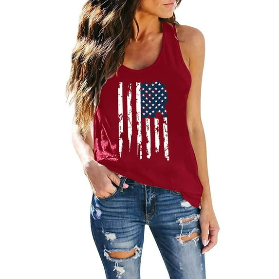 Uooqdmx Patriotic Shirts for Women, Red White and Blue Tank Top Women, American Flag Tank Top Women, Independence Day Tank Tops for Women, Fourth of July Outfit Women, Wine S