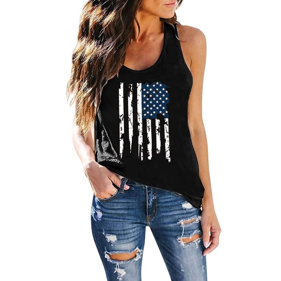 Uooqdmx Patriotic Shirts for Women, Red White and Blue Tank Top Women, American Flag Tank Top Women, Independence Day Tank Tops for Women, Fourth of July Outfit Women, Black L