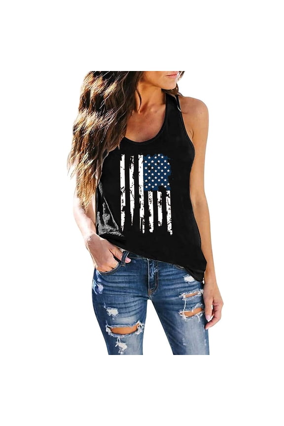 Patriotic Shirts for Women, Red White and Blue Tank Top Women, American Flag Tank Top Women, Independence Day Tank Tops for Women, Fourth of July Outfit Women, Black L