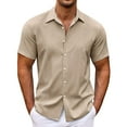 thumbnail image 1 of Uooqdmx Polo Shirts for Men Mens Dress Shirts Casual Fashion Solid Color Trendy Striped Loose Button Short Sleeved Shirt Mens Button Down Short Sleeve Shirt Khaki XL, 1 of 8