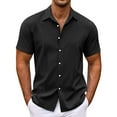 thumbnail image 1 of Uooqdmx Polo Shirts for Men Mens Dress Shirts Casual Fashion Solid Color Trendy Striped Loose Button Short Sleeved Shirt Mens Button Down Short Sleeve Shirt Black 3XL, 1 of 8