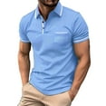 thumbnail image 1 of Uooqdmx Polo Shirts for Men Mens Dress Shirts Fashion Spring and Summer Casual Short Sleeved Buttons Lapel Solid Color T Shirt Tops Mens Polo Shirts Short Sleeve Blue L, 1 of 9