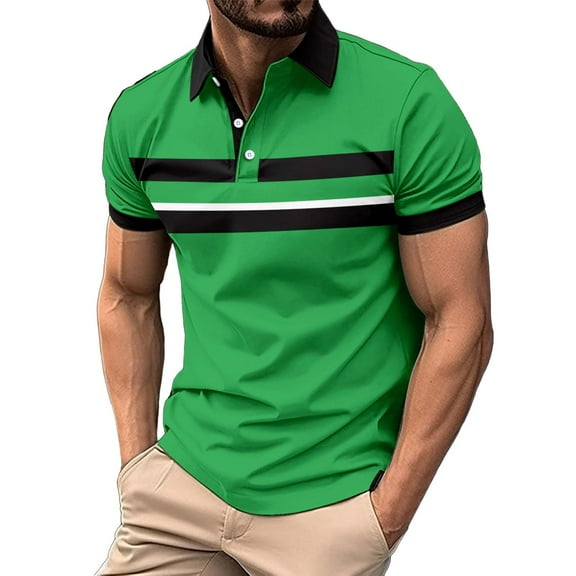 Uooqdmx Polo Shirts for Men Mens Dress Shirts Fashion Spring and Summer Casual Short Sleeved Buttons Lapel Solid Color T Shirt Tops Mens Polo Shirts Short Sleeve Green L