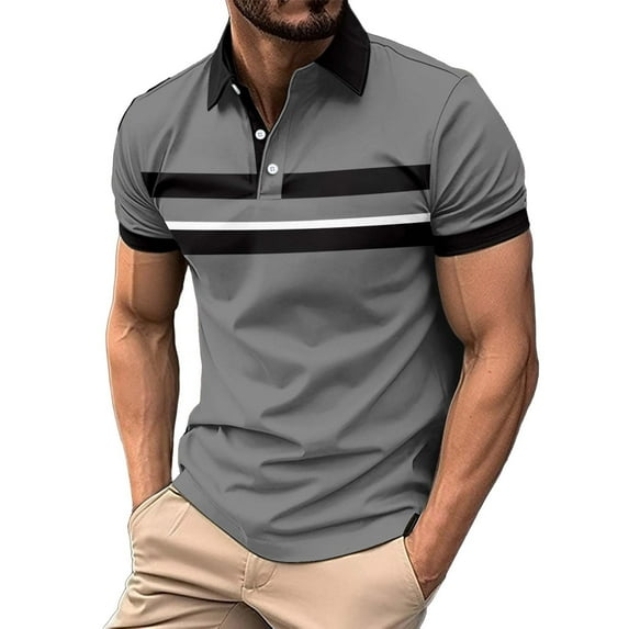 Uooqdmx Polo Shirts for Men Mens Dress Shirts Fashion Spring and Summer Casual Short Sleeved Buttons Lapel Solid Color T Shirt Tops Mens Polo Shirts Short Sleeve Gray XL