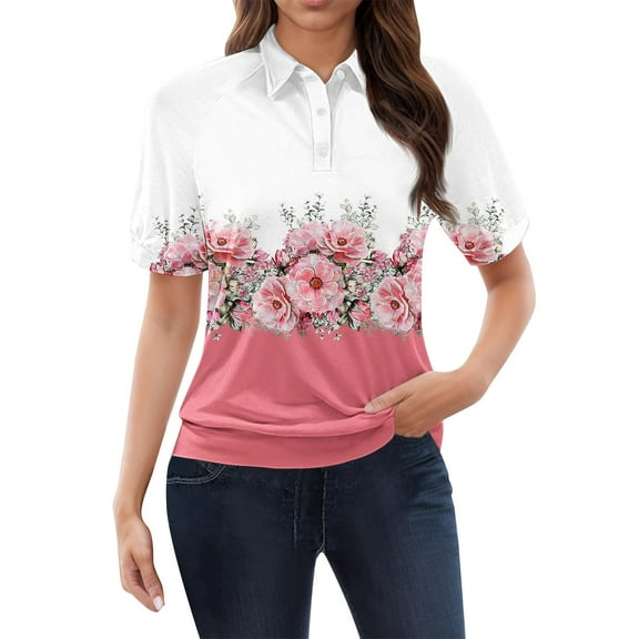 Uooqdmx Polo Shirts for Women, Womens Polo Shirts Short Sleeve, Dressy Tops for Women, Ladies Polo Shirts with Collar, Womens Work Tops, Pink S