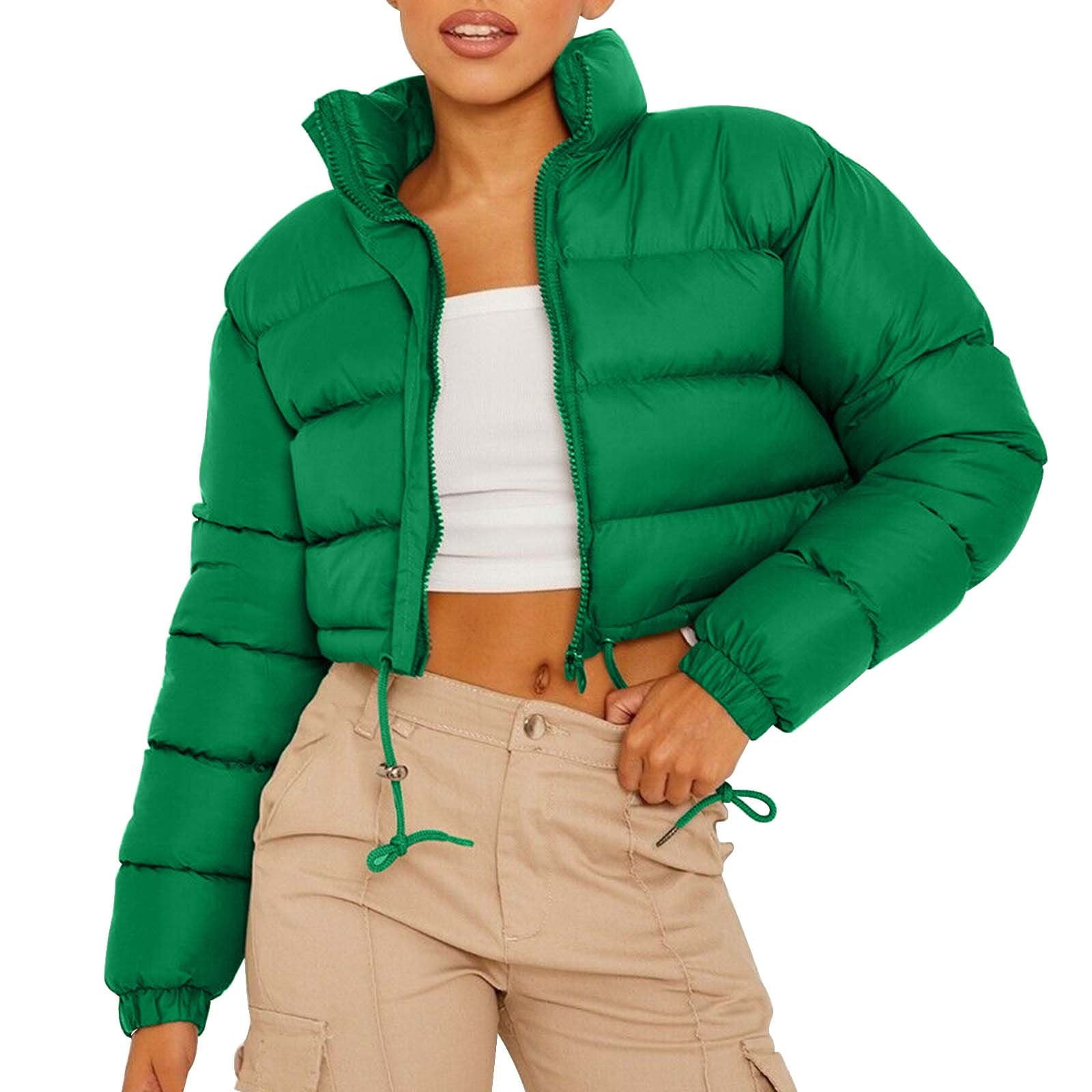 Uooqdmx Puffer Jacket Womens Cropped Jacket Solid Color
