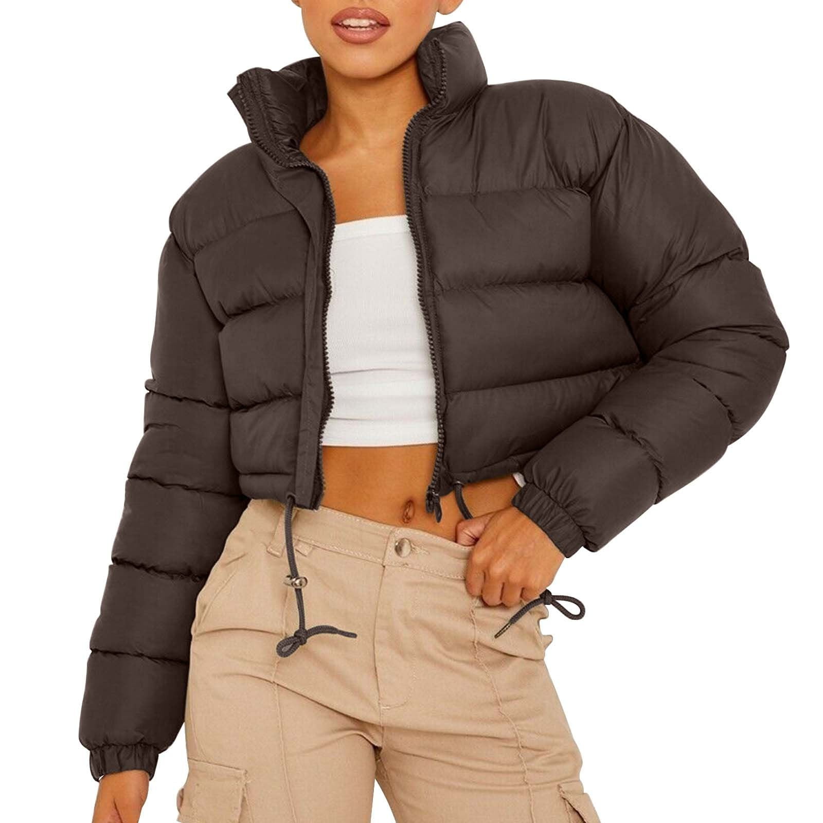 Uooqdmx Puffer Jacket Womens Cropped Jacket Solid Color