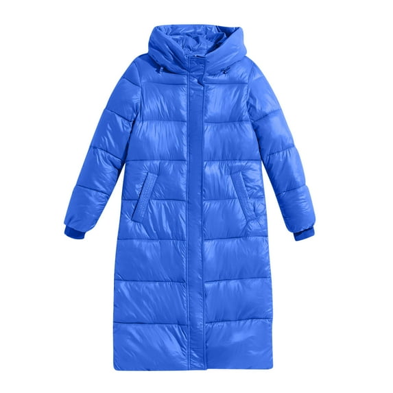 Clearance!Uooqdmx Puffer Jacket Womens Long Coat Women Thickened Down Jacket Long Winter Coat Hooded Jacket Trench Coat Women Blue L