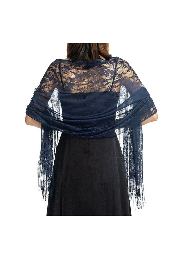 Shawl Wraps for Women, Pashmina, Shawls and Wraps for Evening Dresses, Bridesmaid Evening Dress Hollowed Out Lace Shawl, Lace Shawl, Navy One Size