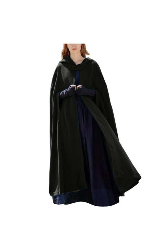 Shawl Wraps for Women Robes for Women Hooded Long Cape Winter Vintage Overcoat Fashion Button Cloak Woolen Coat Plus Size Cardigan Black L