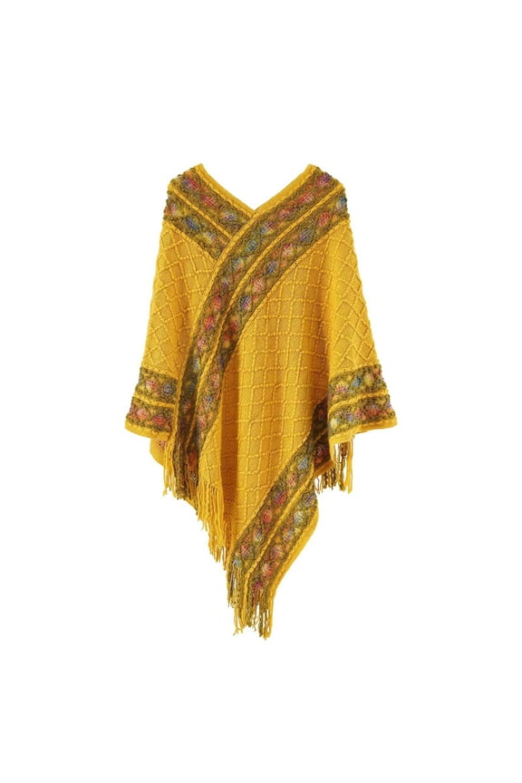 Shawl Wraps for Women, Capes for Women, Fringe Shawl, Winter Warm Pullover Tassel Shawl, Shall for Women, Yellow One Size