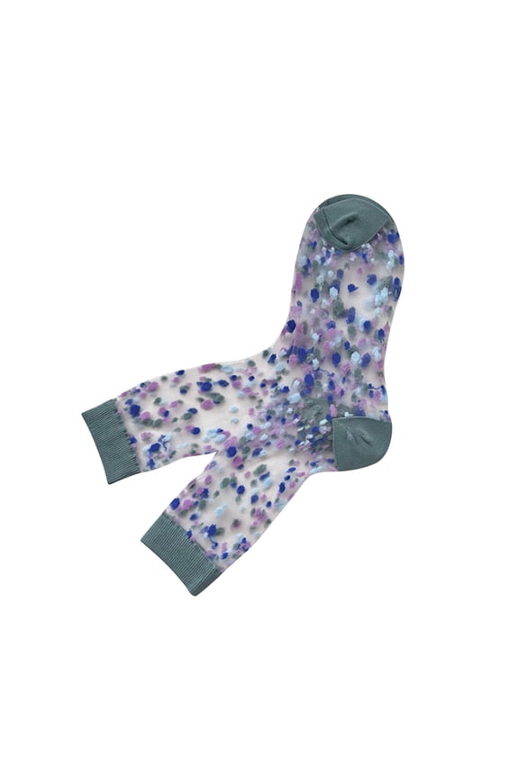 Sheer Socks, Crew Socks for Women, Cute Socks, Dot Glass Thin Dot Medium Tube Transparent, See Through Socks, Blue One Size