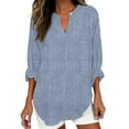 thumbnail image 1 of Uooqdmx Short Sleeve Tunic Tops for Women, Linen Tops for Women, Gauze Tops for Women, Tunic Tops for Women Loose Fit Dressy, Womens Tops Casual, Light Blue 4XL, 1 of 4