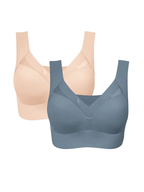 Sports Bras for Women Bralettes for Women of 2 New Posture Correcting Bra Wireless Bra Breathable Comfortable Full Back Cover Plus Size Bra Bandeau Bra Mint Green(2PC) 3XL