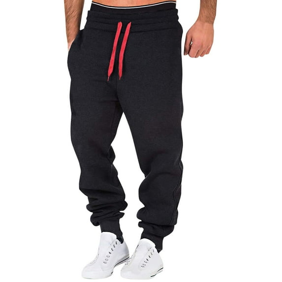 Clearance!Uooqdmx Sweatpants for Men Joggers for Men Male Fitness Running Trousers Drawstring Loose Waist Solid Color Pants Pocket Loose Fleece Sweatpants Chinos Pants Men Red L